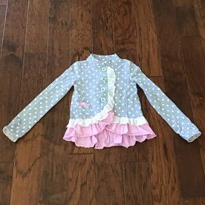 Polka Dot Ruffle Button-Up Girls' Top - Gray & Pink